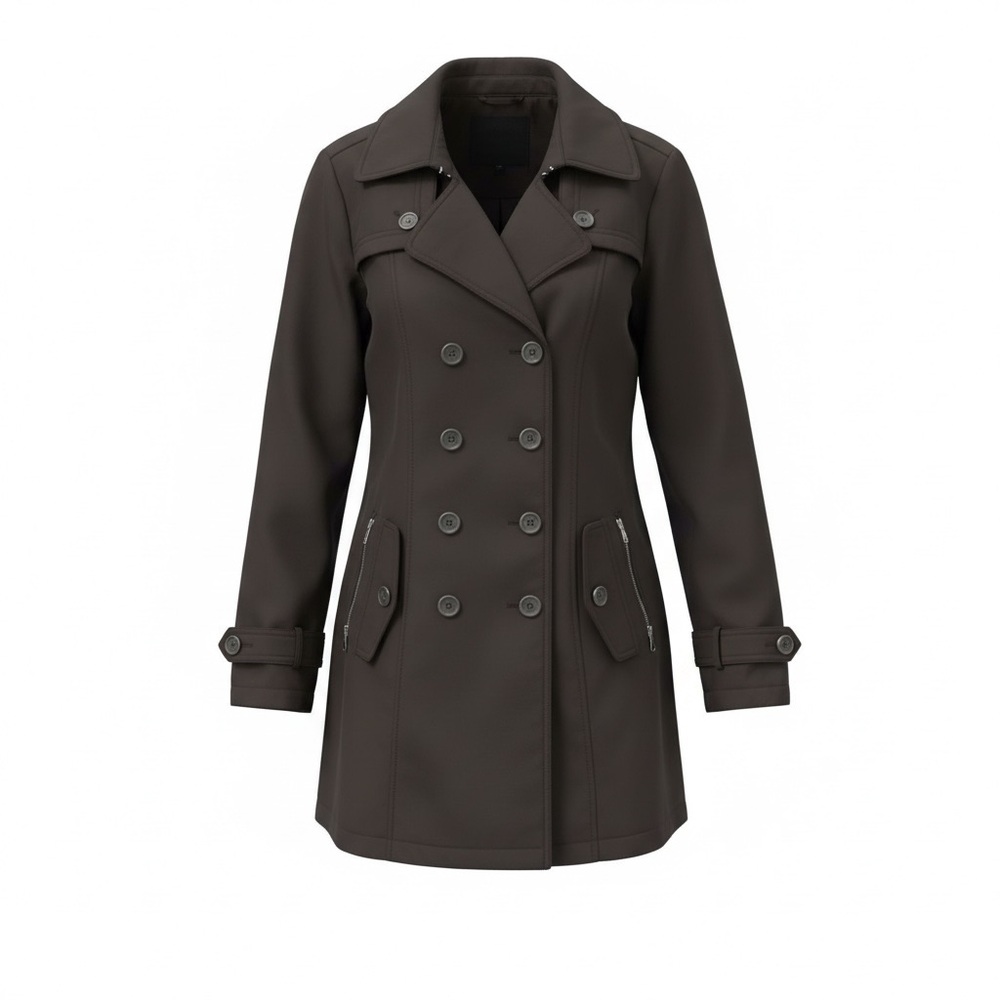Sebby Double-Breasted Black Trench Coat